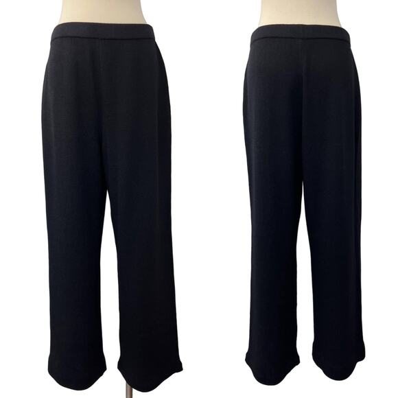 St. John Basics Santana Knit Pull-On Pants Cropped Wide Leg BlackSize: 14